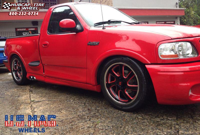 vehicle gallery/ford f 150 us mags outlaw u461 0X0  Black Face w/ Red Windows, polished lip wheels and rims